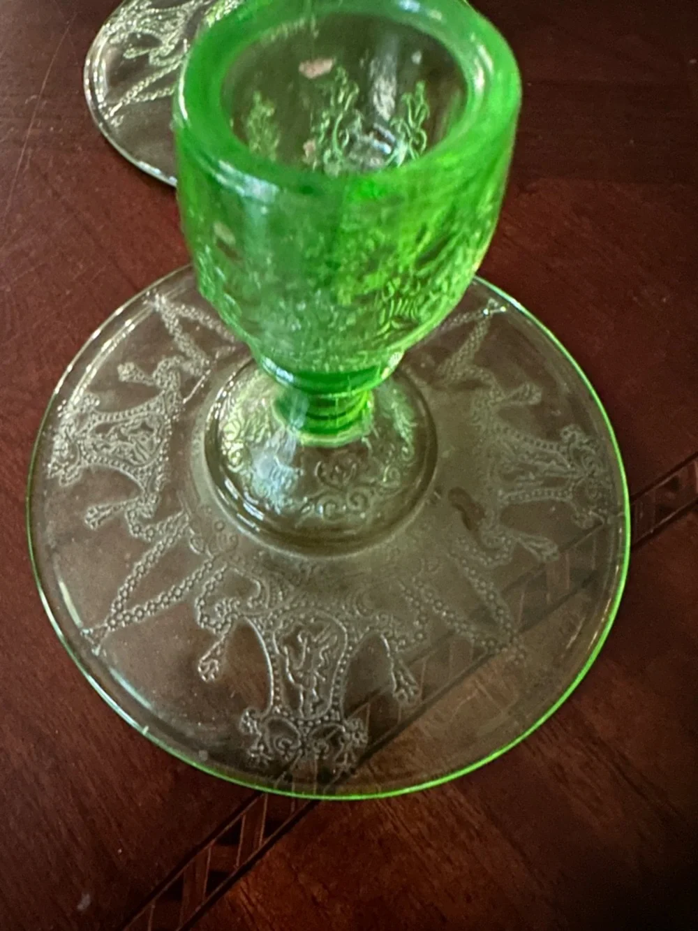 HOCKING GLASS CO. CAMEO or BALLERINA GREEN RARE PAIR 3